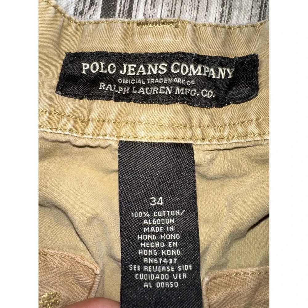 Ralph Lauren Polo Jeans Co. Beige Military Surplus Cargo Shorts Size 34 Vintage‎